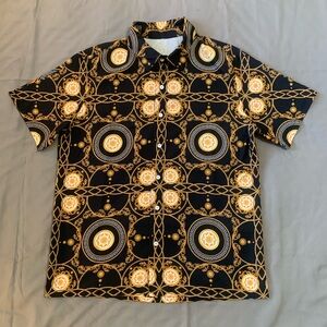 Stylish Couture Black and Gold Geometric Men's M Shirt
